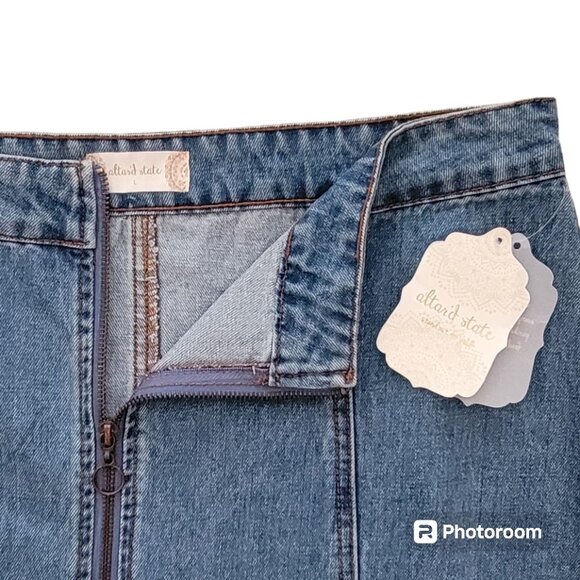 Altar’d State Monana Classic Full Zip Medium Wash Denim Mini Skirt Sz Large NEW - Picture 5 of 12